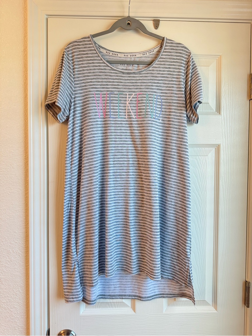 Rae Dunn Gray & White Striped 'WEEKEND' Nightshirt